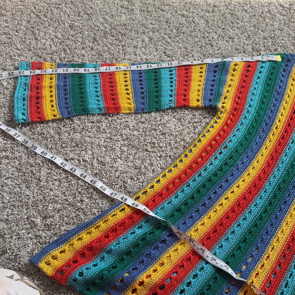 Show Me Your MuMu Cruz Rainbow Striped Perforated Colorful Knit Crochet Sweater - Picture 7 of 8